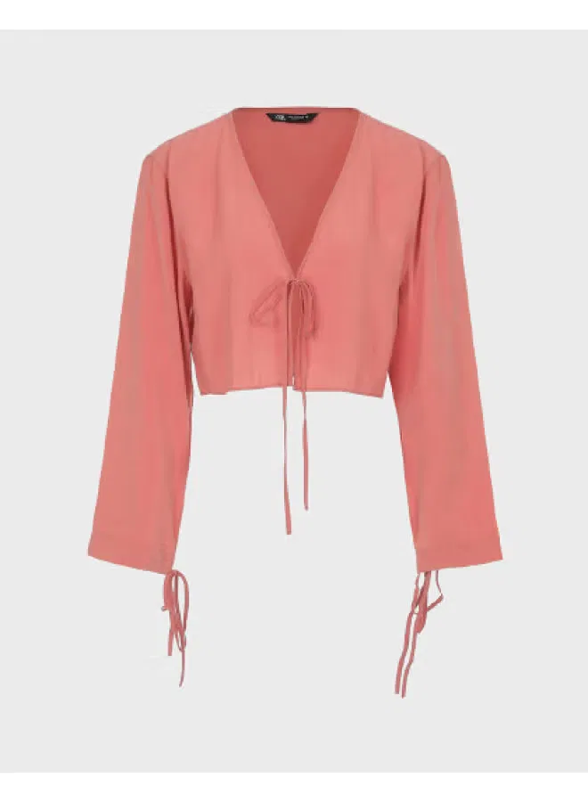 Блуза с завязками на поясе Zara, сандаловый