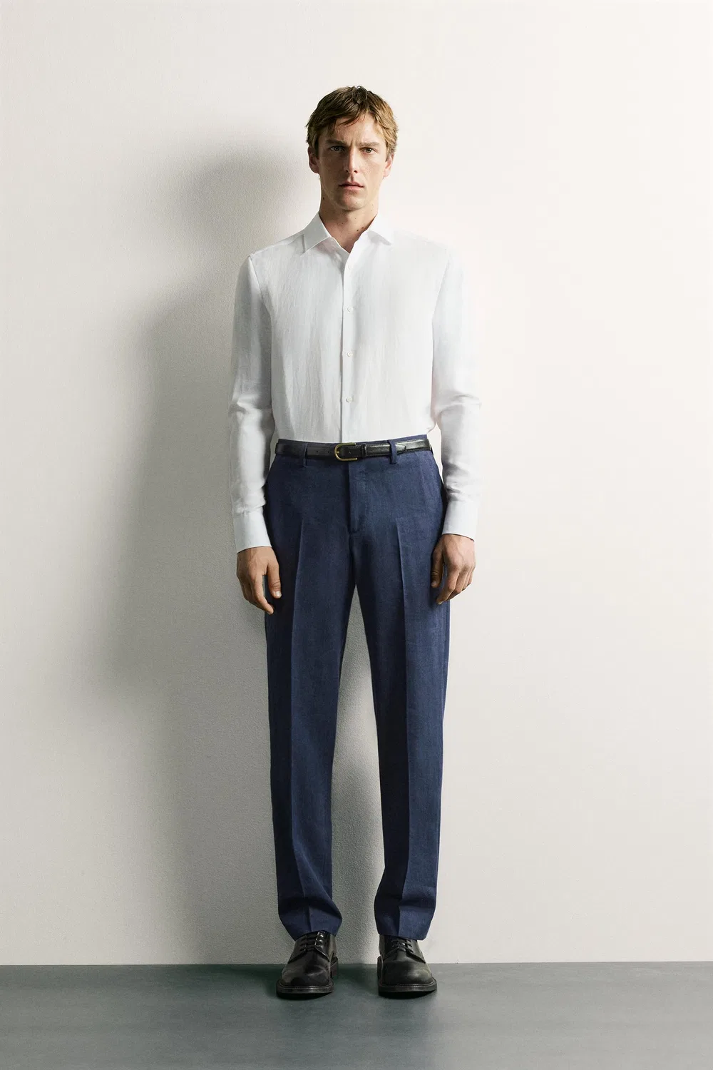 Рубашка из льна и лиоцелла, стандартного кроя. ZARA, White