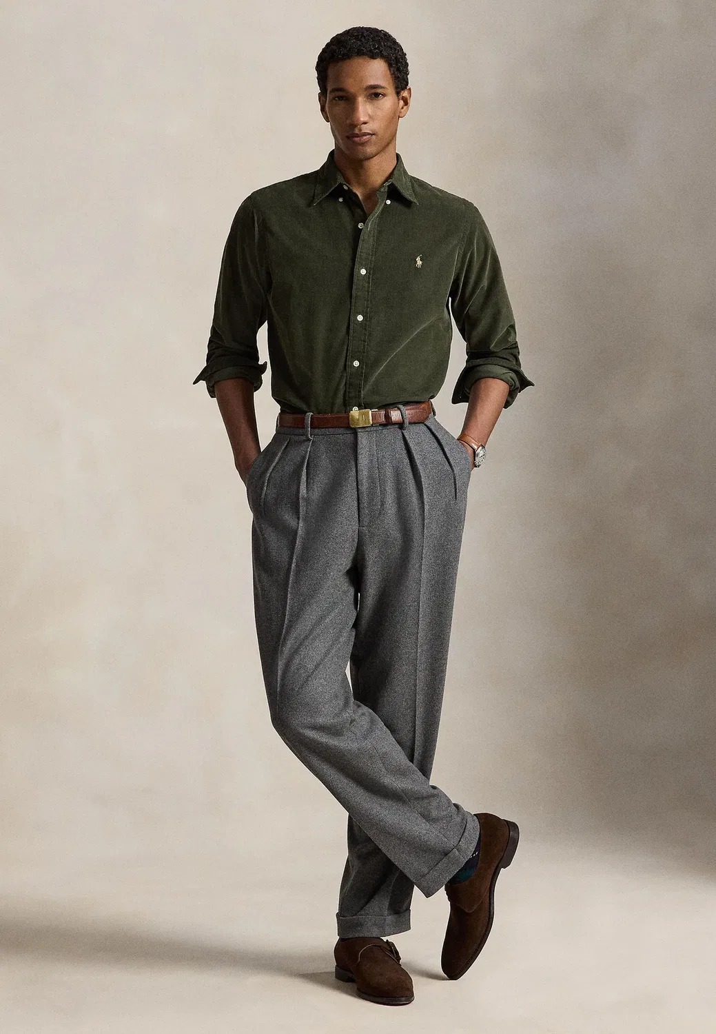 Рубашка из вельвета, сшитая на заказ Polo Ralph Lauren, Olive — фото 2
