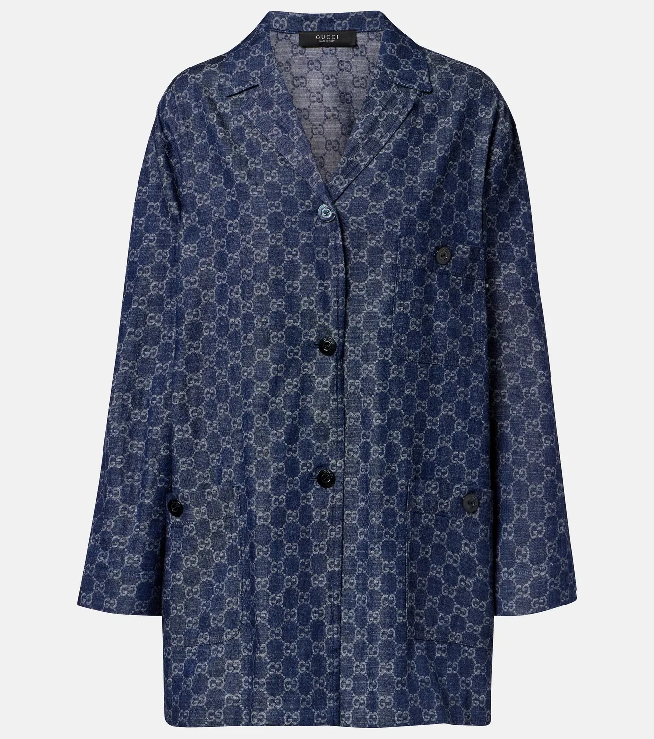 Джинсовая рубашка GG с жаккардовым узором GUCCI, синий