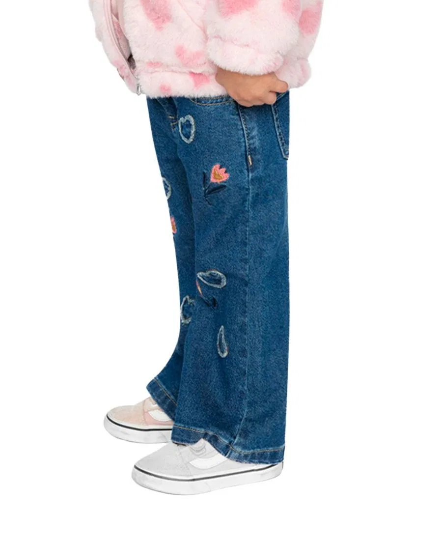 Джинсы клеш с сердцем и цветочной вышивкой Deux par Deux, Navy Blue Denim — фото 2