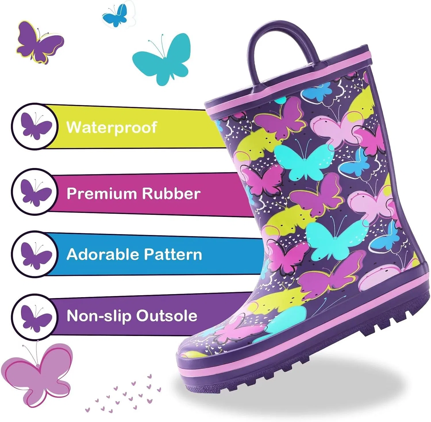 Детские резиновые сапоги для мальчиков FUNCOO PLUS, Purple Butterfly — фото 3