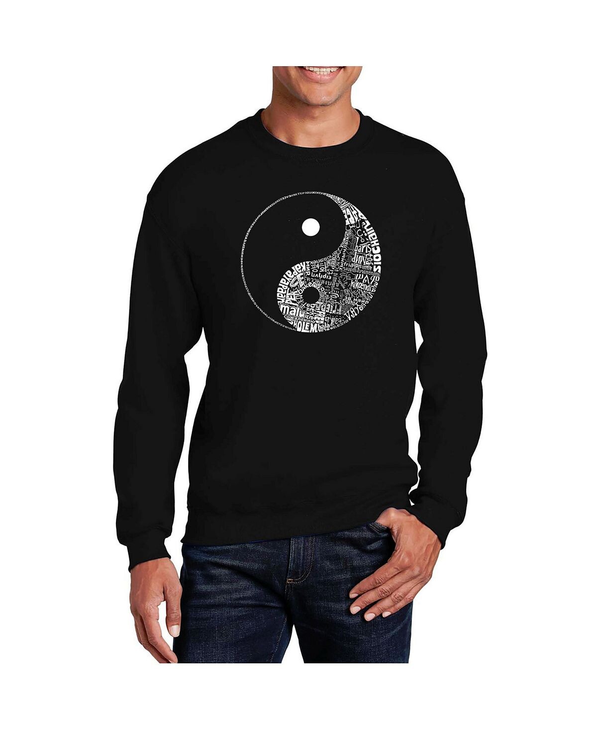

Мужская толстовка с круглым вырезом word art yin yang LA Pop Art, черный