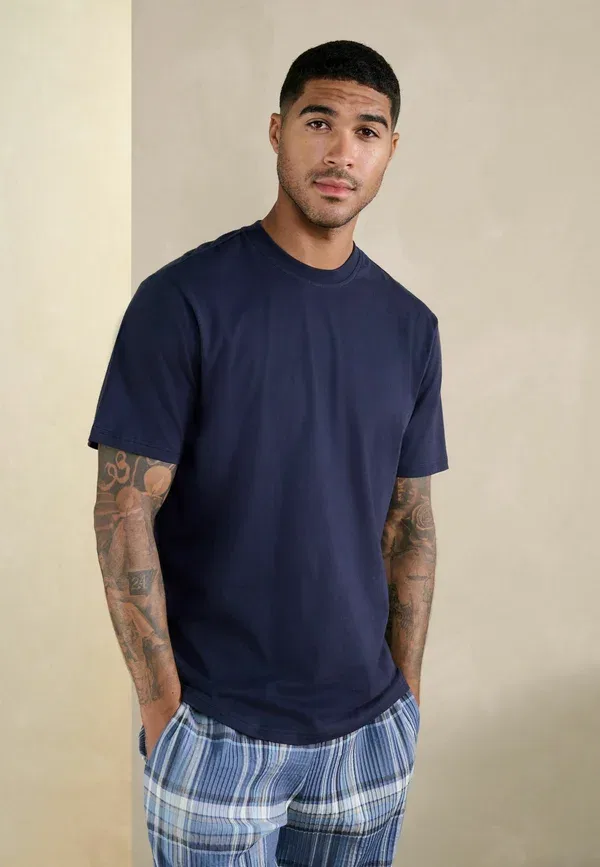 Пижамный комплект из хлопка Regular fit check short sleeve set Next, синий — фото 3