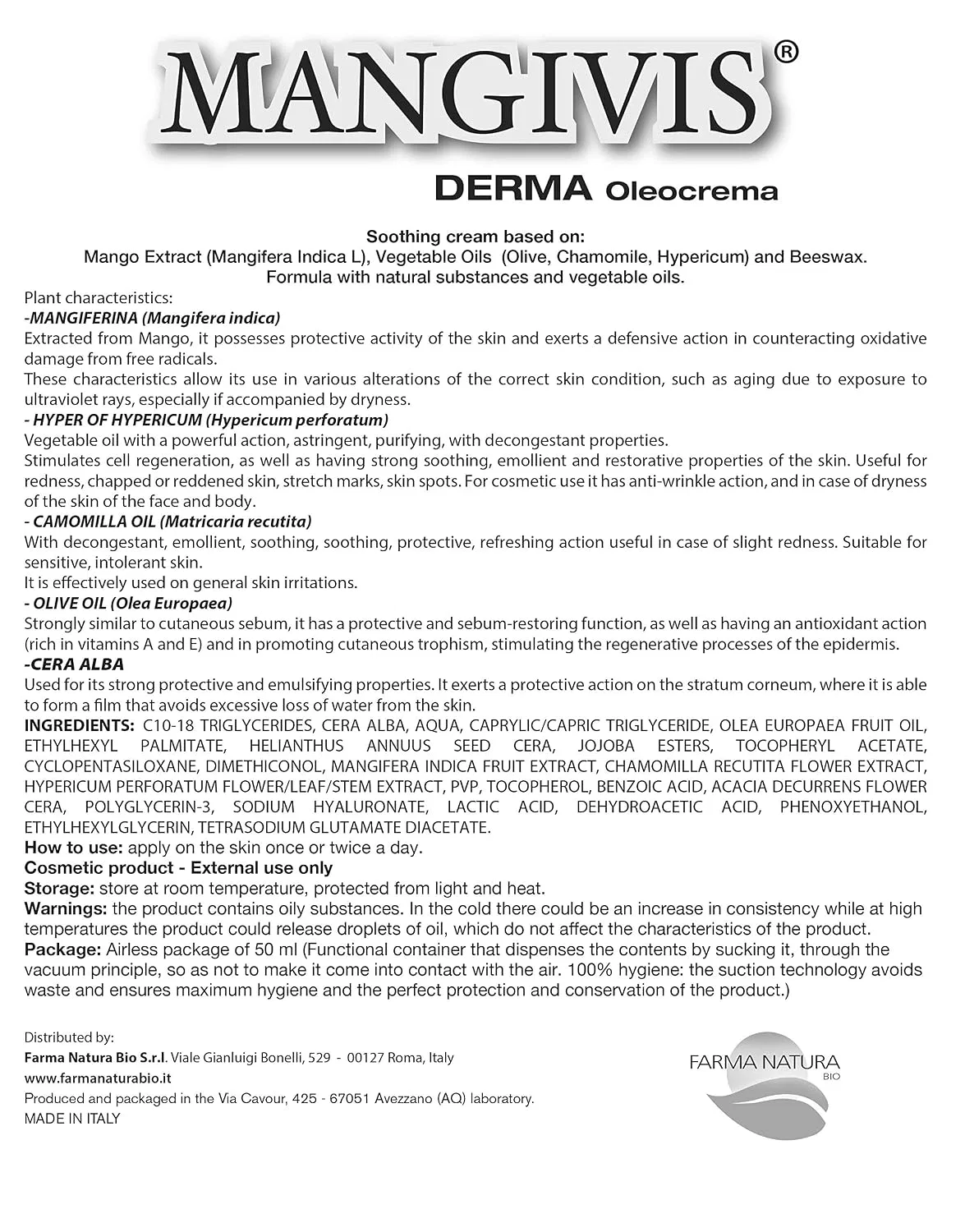 Крем для тела MANGIVIS DERMA OLEOCREMA, FarmaNaturaBio, 50 мл — фото 4