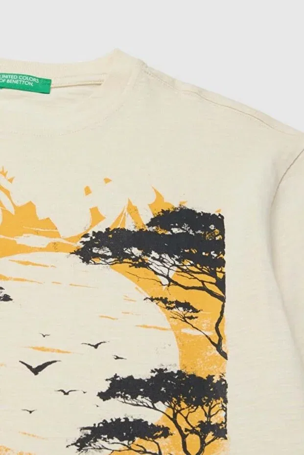 Детская футболка для мальчиков хлопковая United Colors Of Benetton, Ecru — фото 3