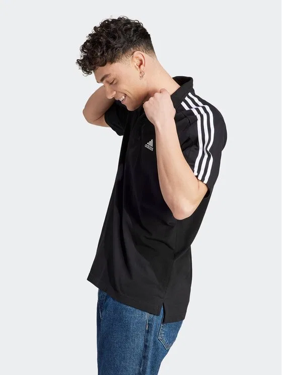 Поло regular fit Essentials Piqué Embroidered Small Logo 3-Stripes Polo Shirt Adidas, черный — фото 4