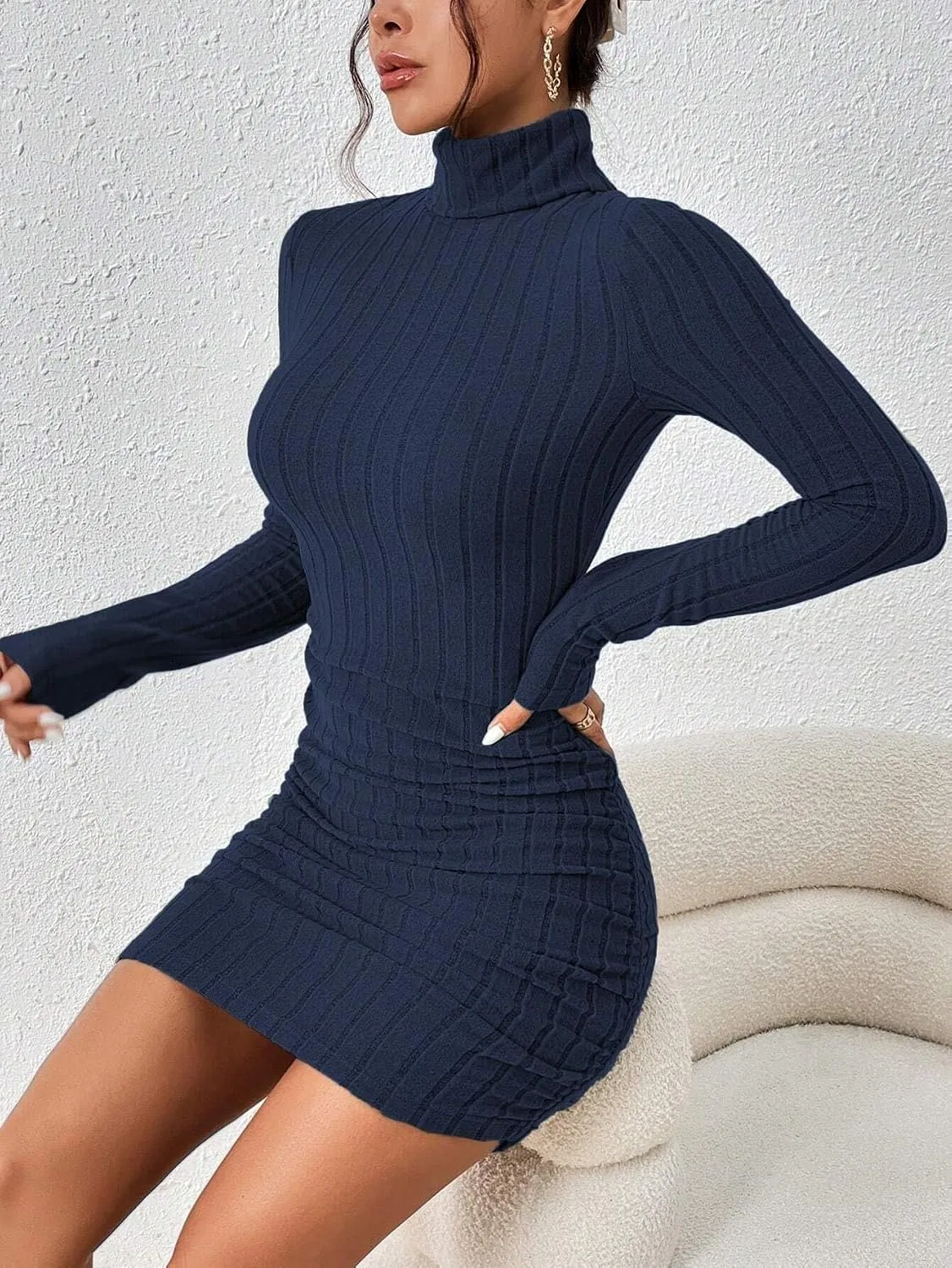 Женское облегающее платье с водолазкой Rib-Knit, Royal Blue — фото 3