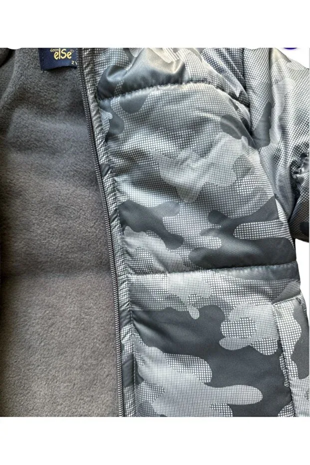 Детское зимнее пальто для девочек с капюшоном Camouflage Coat Else Bebe, Smoke Grey — фото 2
