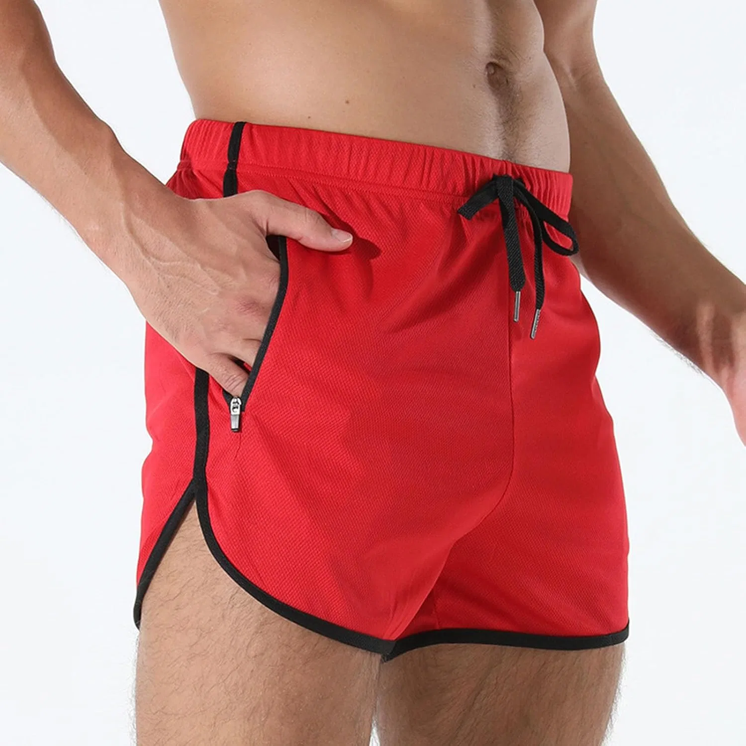 Мужские спортивные шорты Color Block Quick Dry с карманами, бренд Generic, красный — фото 2
