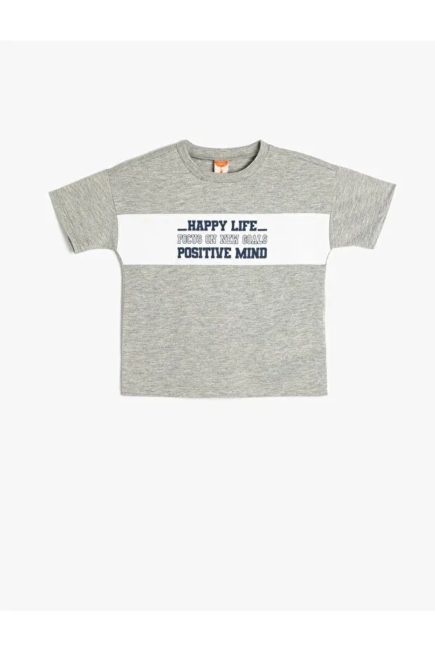 Детская футболка с принтом Slogan printed crew neck short sleeve t-shirt Koton, Gray