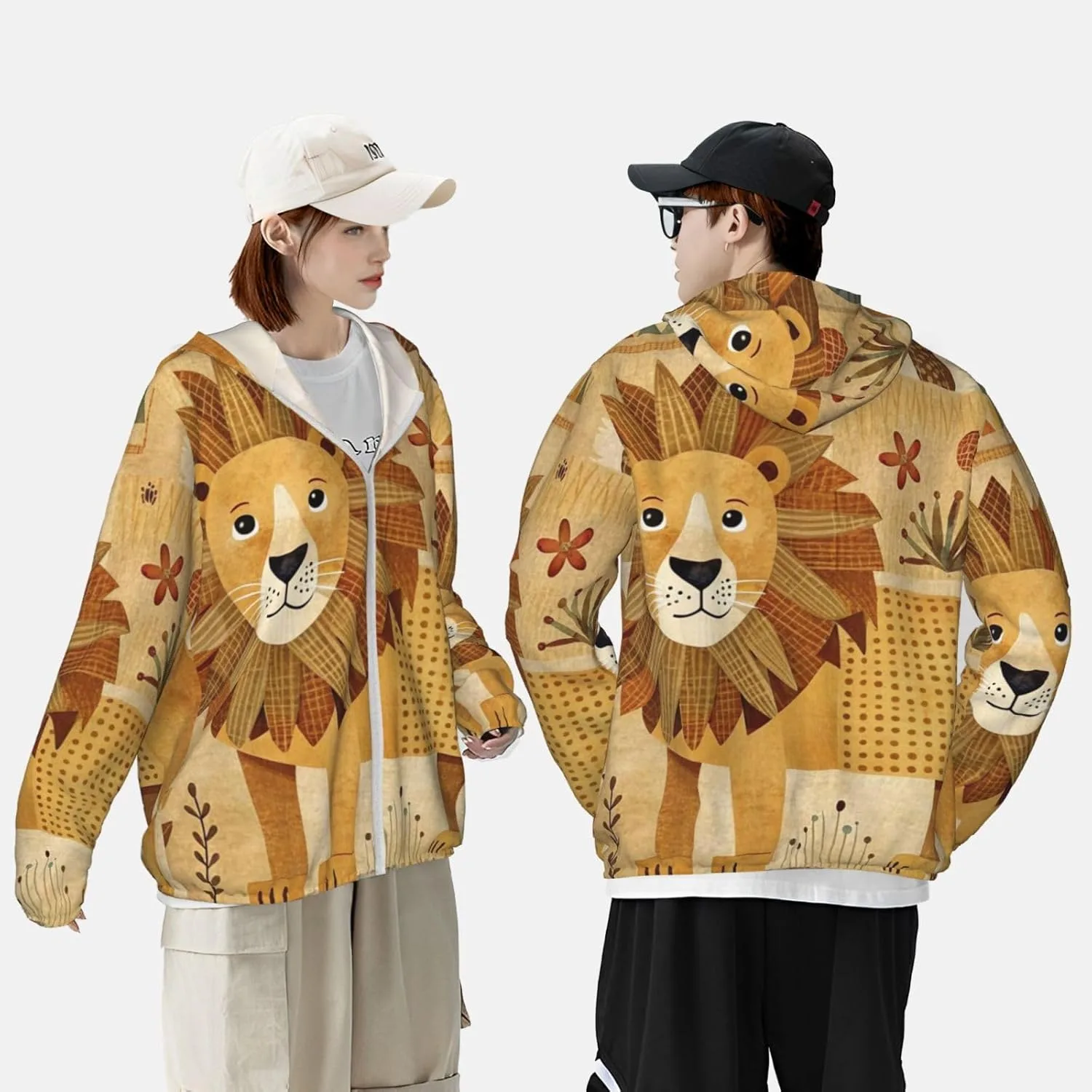 Lion Feline Sun Protection Hoodie Long Sleeve Sun Shirt Lightweight Sports Full Zip Clothing For Men And Women — фото 3