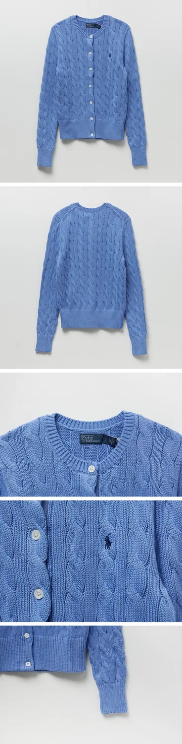 Женский приталенный кардиган с круглым вырезом и узором "косы", синий, от Polo Ralph Lauren — фото 3