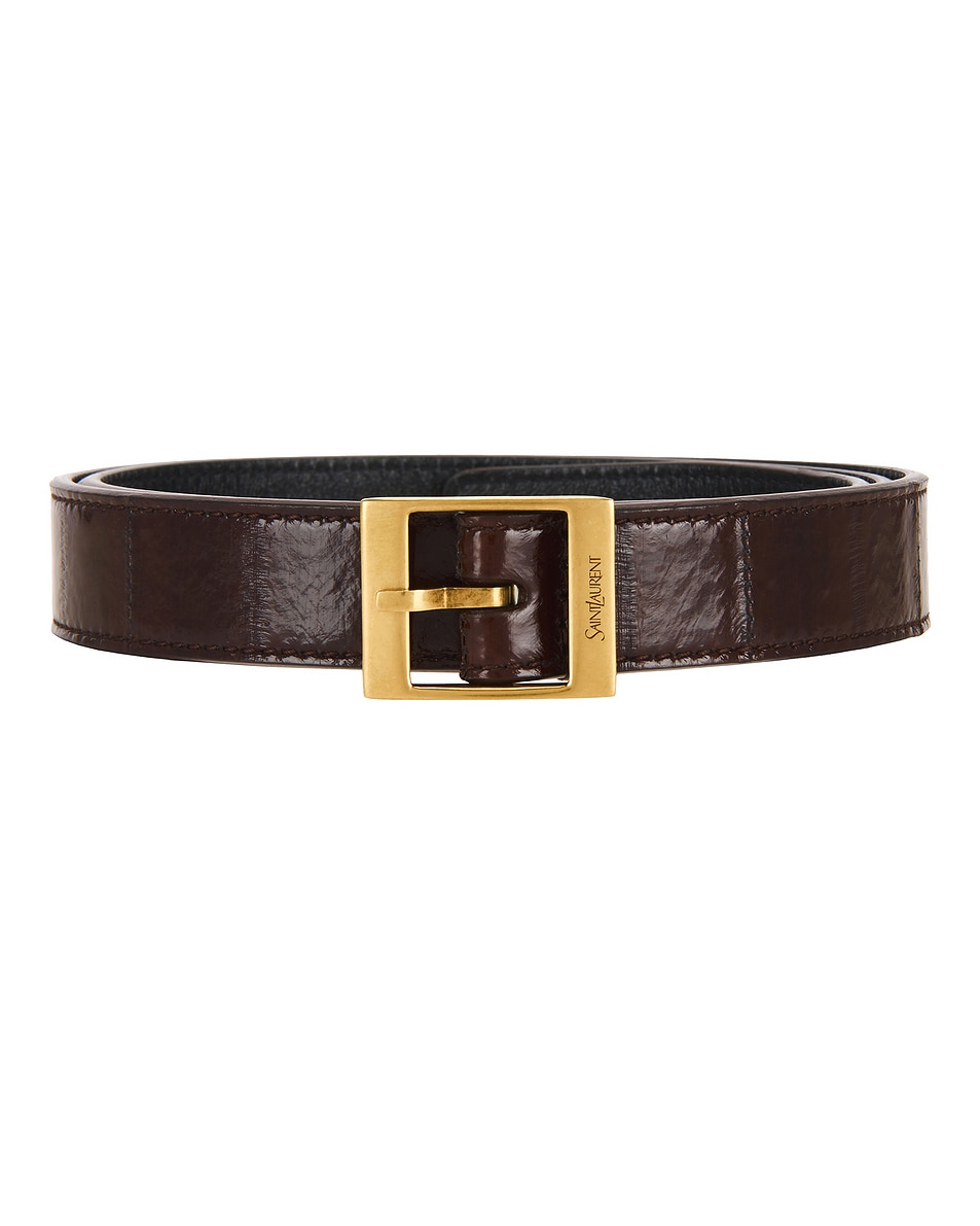 Тонкий прямоугольный ремень Fine Ceinture Saint Laurent, Scotch Brown & Dark Scotch Brown — фото 3
