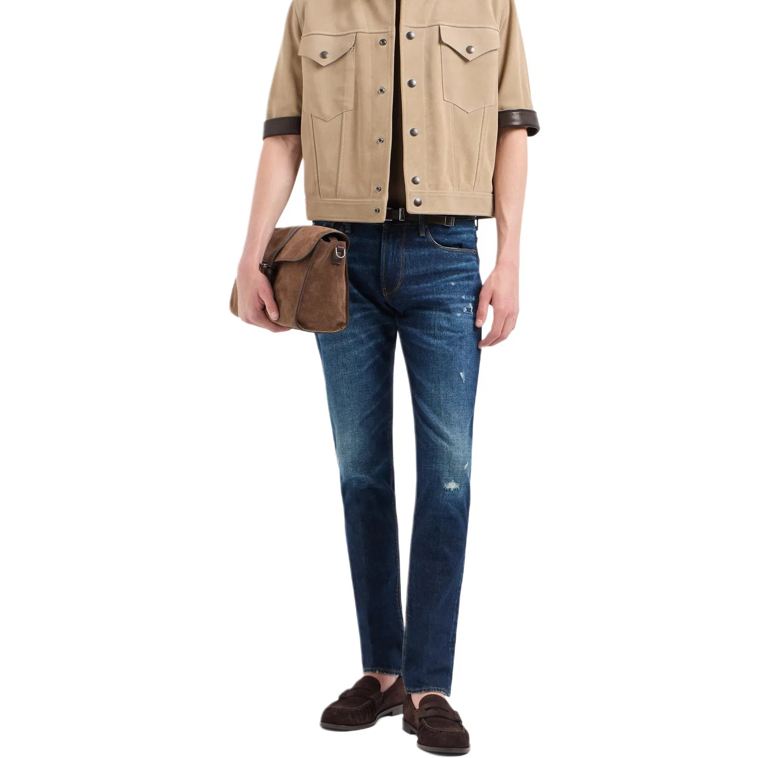 Джинсы J06 Slim fit Washed Stretch denim With Rips And Veining EMPORIO ARMANI, Blue — фото 2
