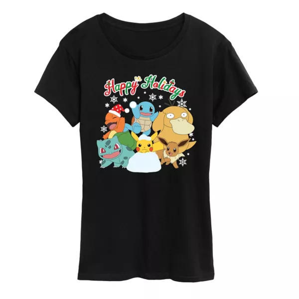 

Женская футболка Pokemon "Счастливых праздников" Licensed Character, черный