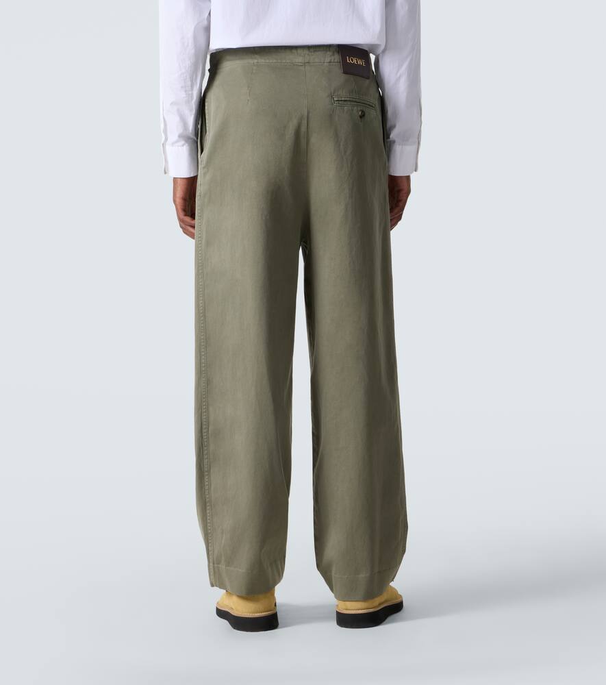 Прямые брюки из хлопкового сатина с поясом Loewe, Khaki Green — фото 4