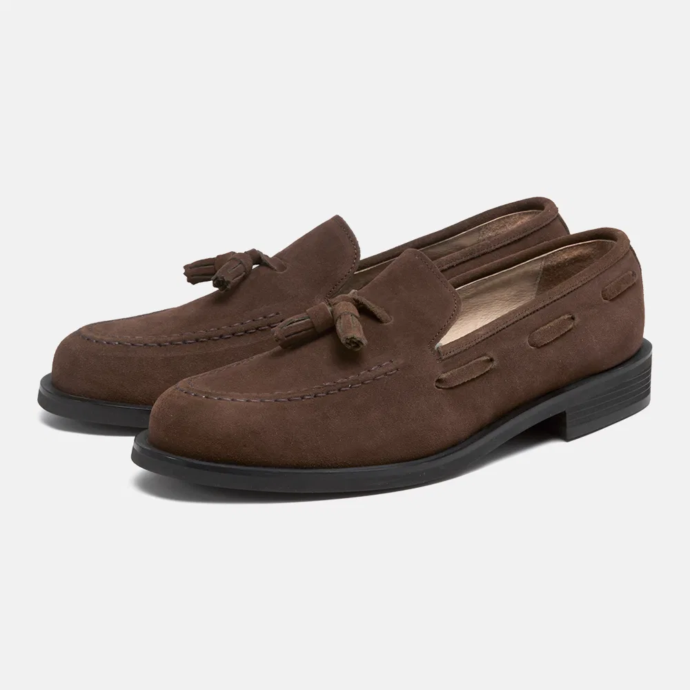 Мужские замшевые лоферы с кисточками Jacob 4 см, коричневые, от Customade