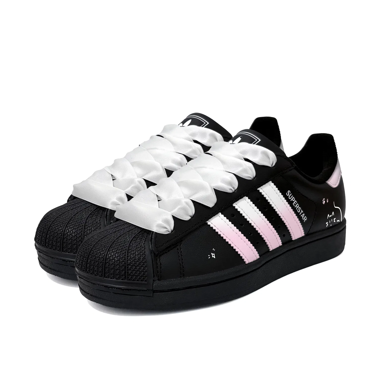 Кроссовки детские Adidas Originals Superstar 2 Meow Pink Sweet Leather Low Top Black — фото 4