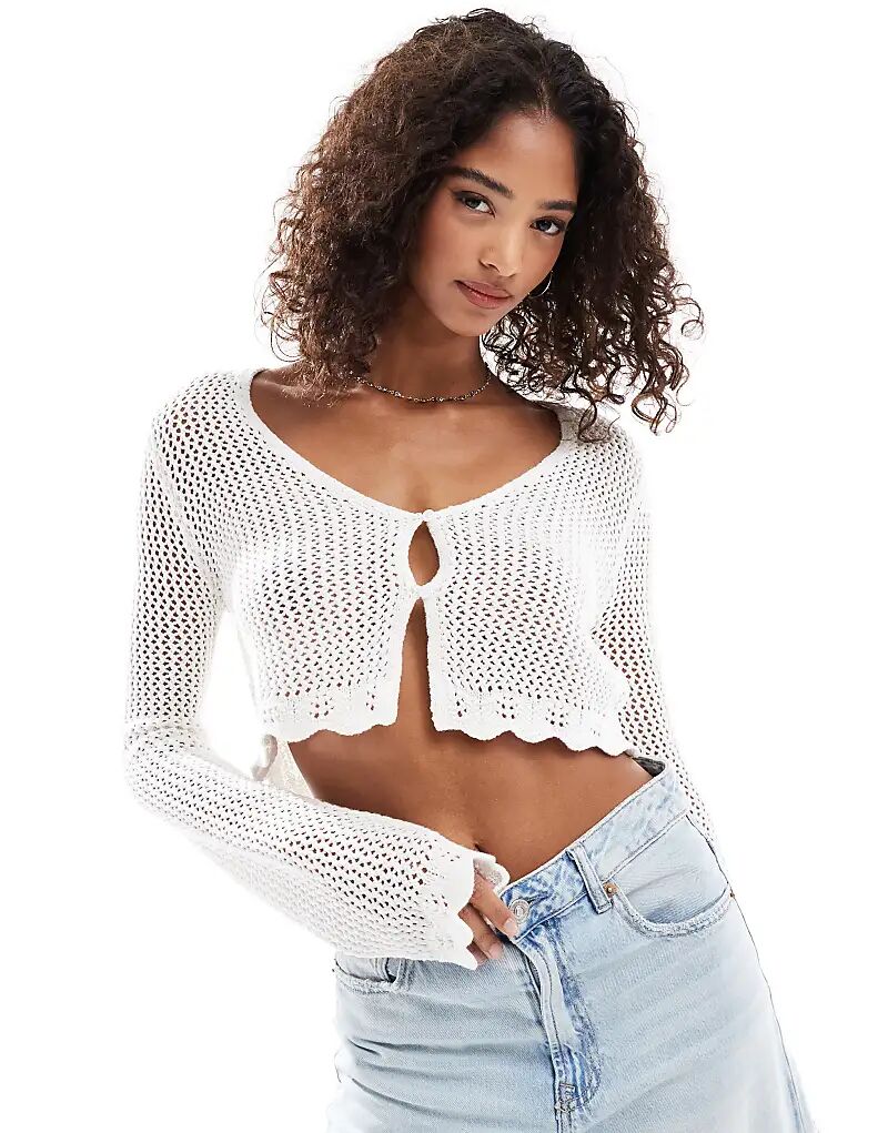 

Кардиган Cotton On с фестончатым узором, связанный крючком, цвета фарфора Cotton On