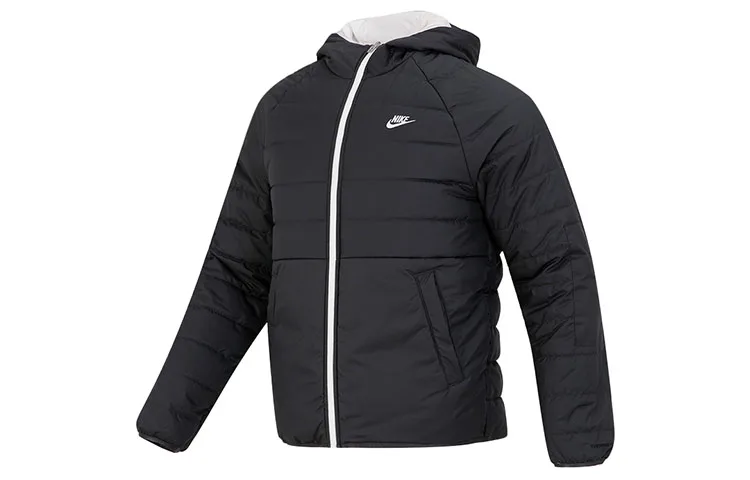 Nike Пуховик мужской черный с капюшоном, стеганый, утепленный