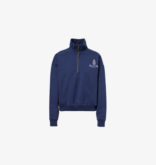 

Толстовка Ivy из хлопкового трикотажа с застежкой-молнией на четверть дюйма Sporty & Rich, синий