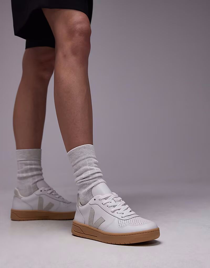 Кроссовки VEJA V-10 из натуральной кожи экстра-белого цвета — фото 4