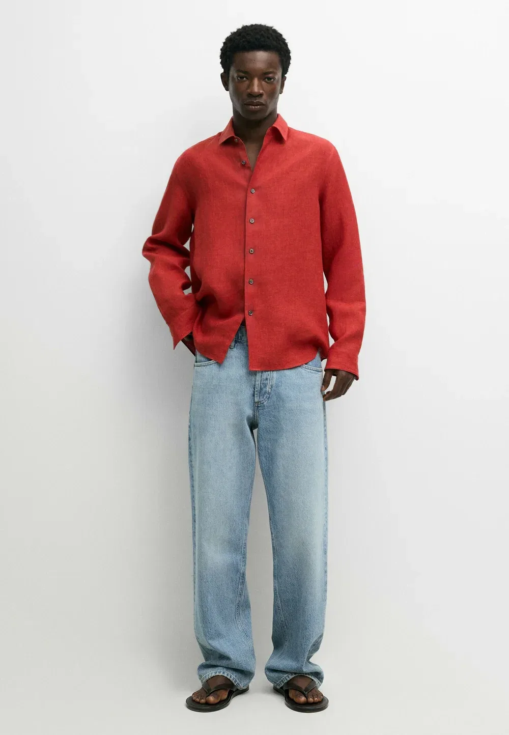 Рубашка стандартного кроя, 100% лен, выцветшая Massimo Dutti, Red — фото 2