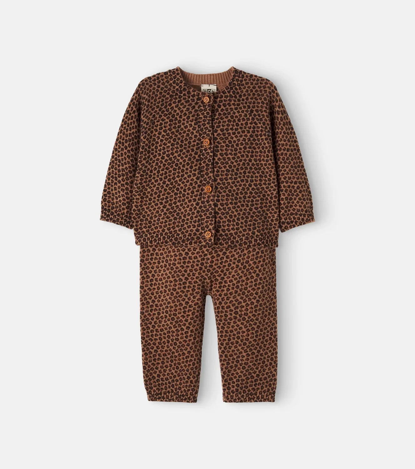 Комплект из кардигана и брюк с принтом Leopard Baby Toudou Bonton, коричневый