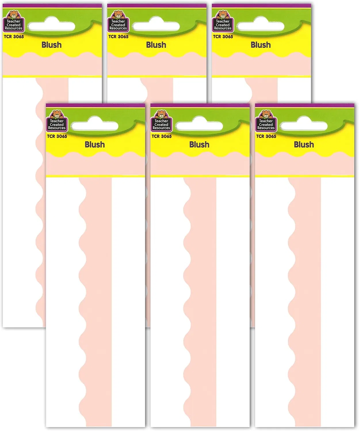 Румяна Blush Scalloped Border Trim, Teacher Created Resources, 6 упаковок, 35 футов, Белый