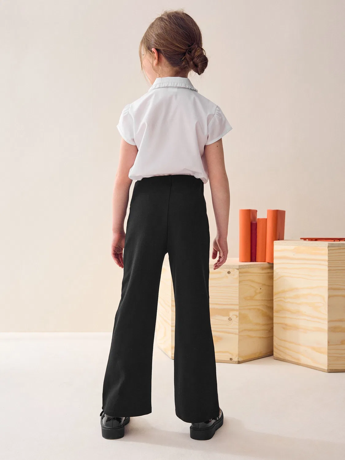 Брюки школьные, Regular Length, Black Regular Length Pull-On Cotton Rich Stretch Boot Cut School Trousers Next, черный — фото 3