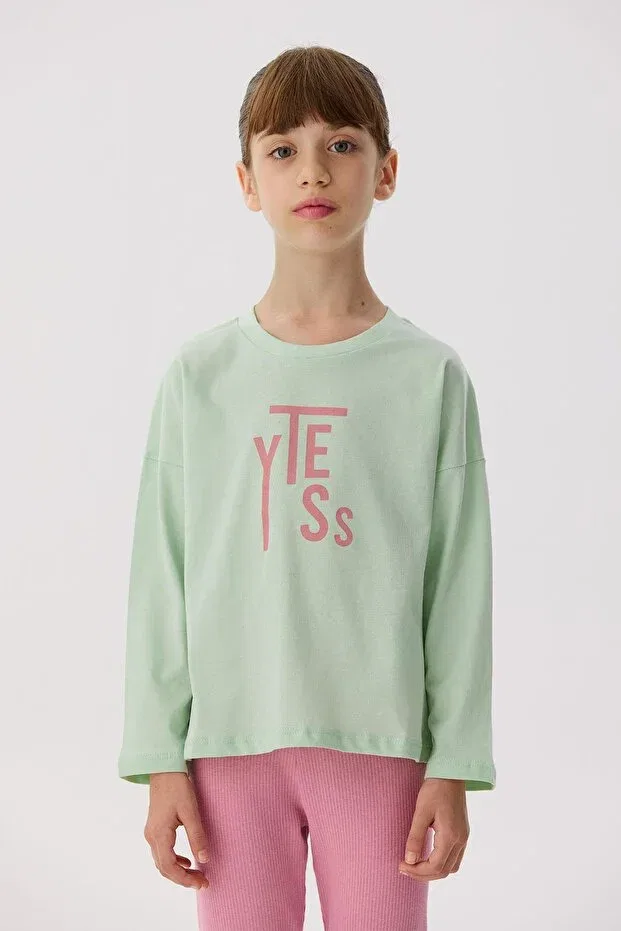 Детская футболка для девочек с длинным рукавом Tyess Basic, Green