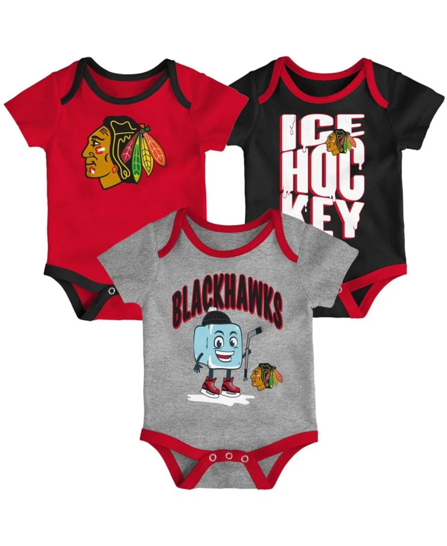 Комплект боди с коротким рукавом, с принтом, Chicago Blackhawks Triple Header Outerstuff, Red
