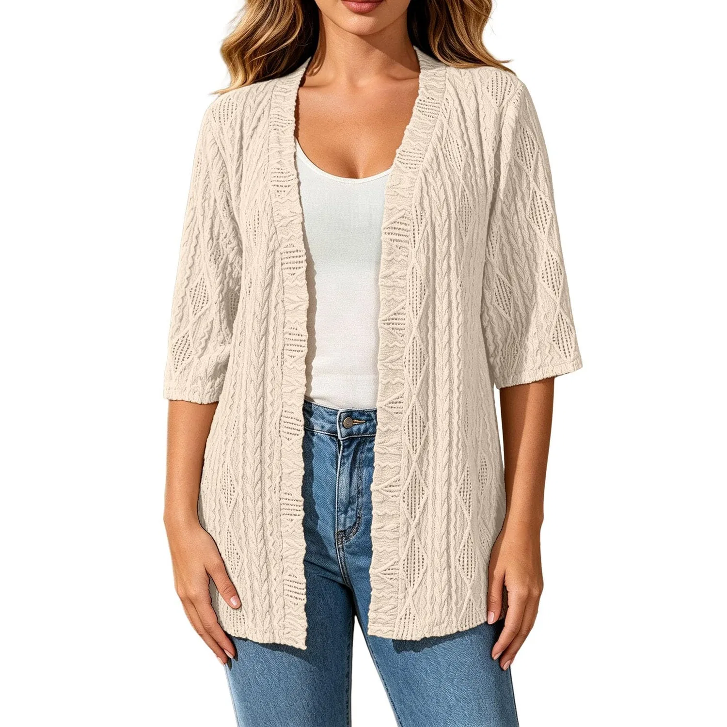 Женское пальто свободного кроя Cardigan Elegante per l'autunno, Beige