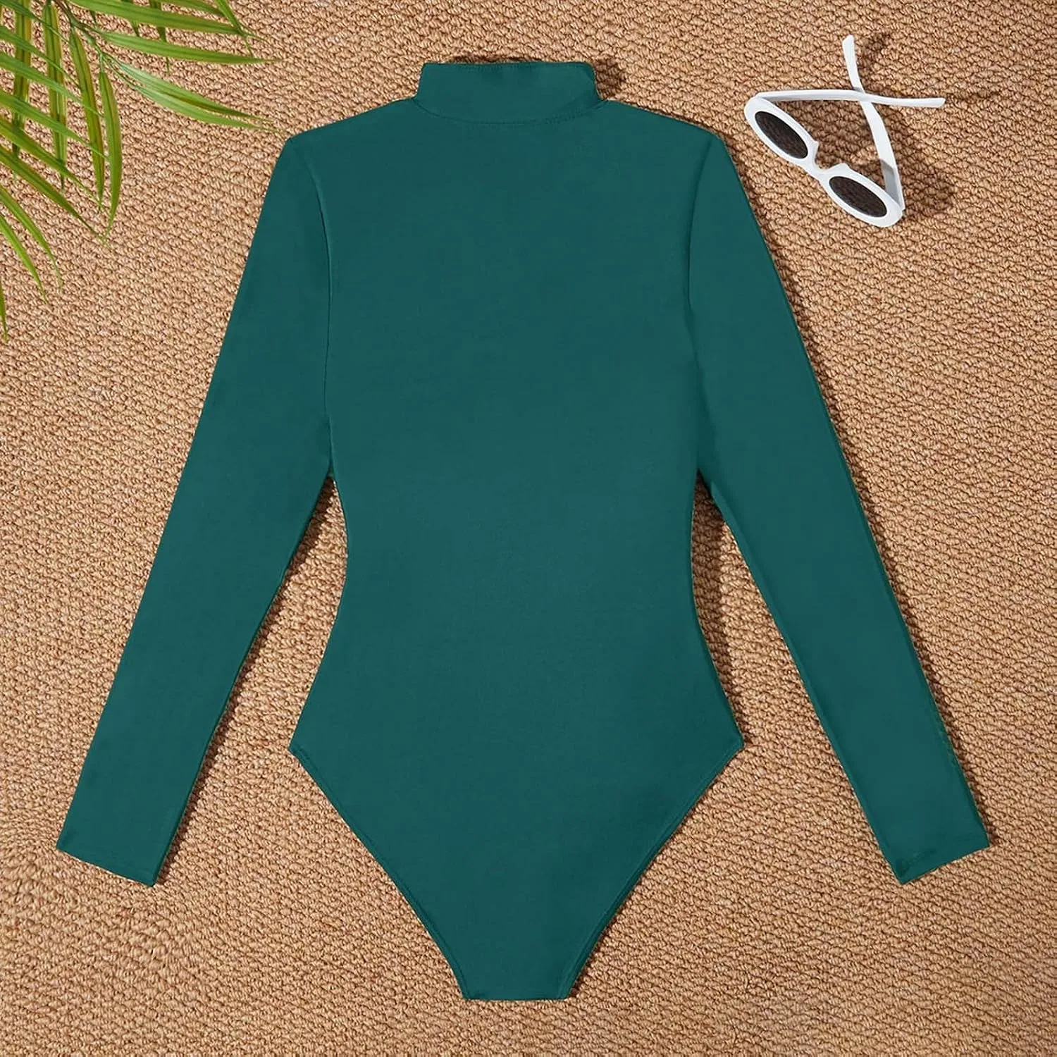 Женский цельный купальник с длинным рукавом UV Protection, Green — фото 3