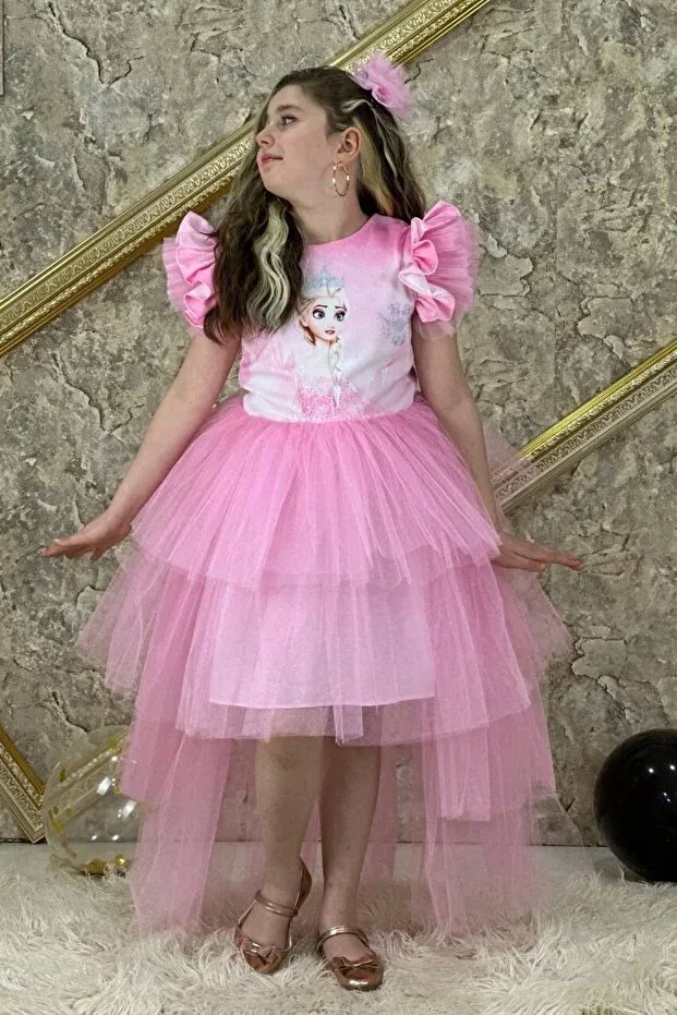 Детское платье для девочек с принтом Elsa katkat style party dress pink aby735 Abiyekids, Pink