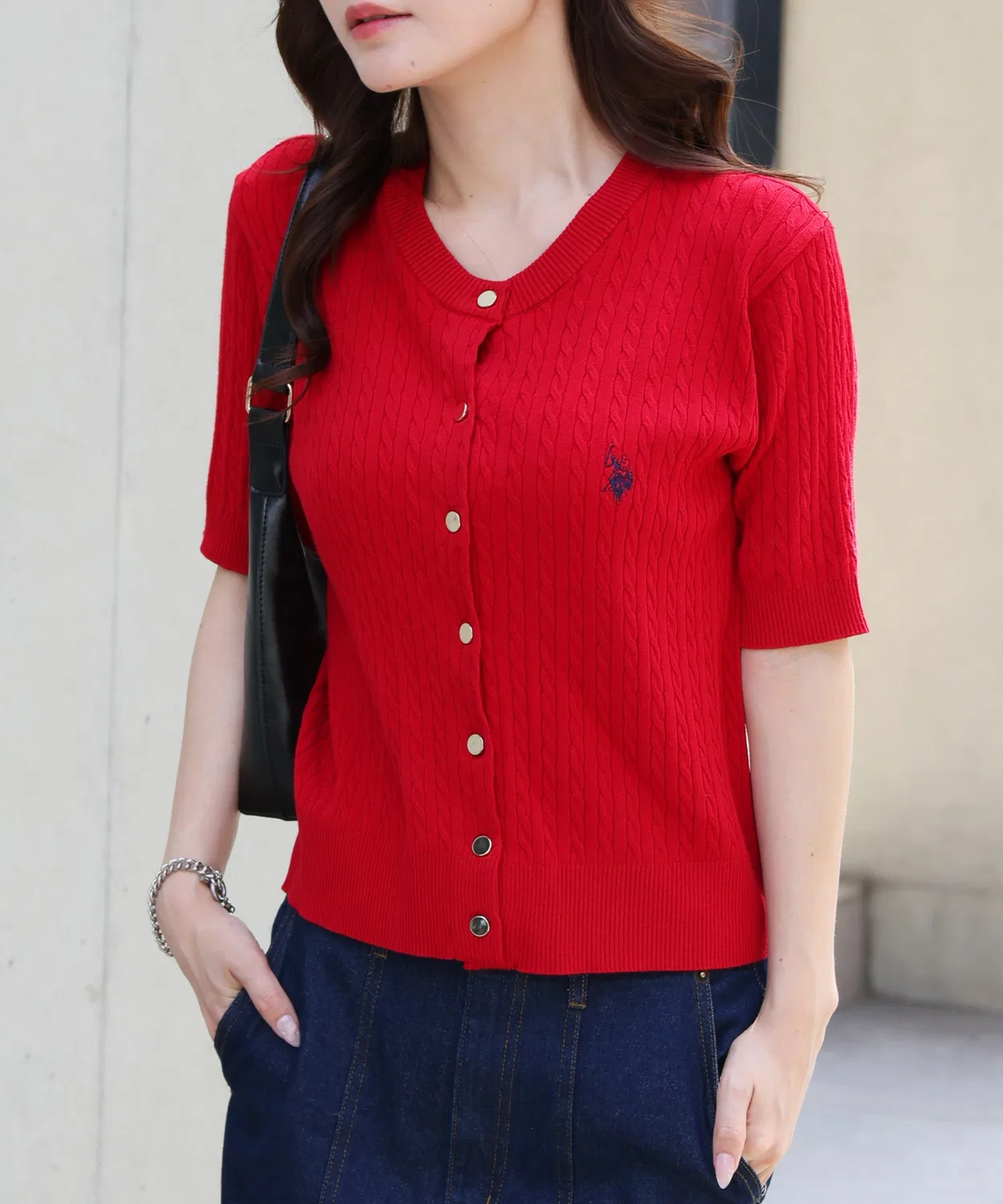 Женский пуловер-кардиган с длинным рукавом с принтом U.S. POLO ASSN., Red