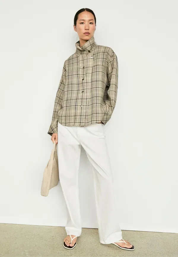 Куртка из льна с рисунком в клетку Light jacket Massimo Dutti, бежевый