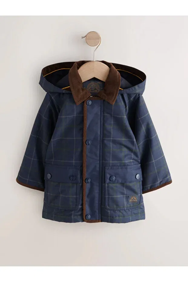 Детское пальто для мальчиков с капюшоном Next Baby, Navy Blue, Brown-Trimmed