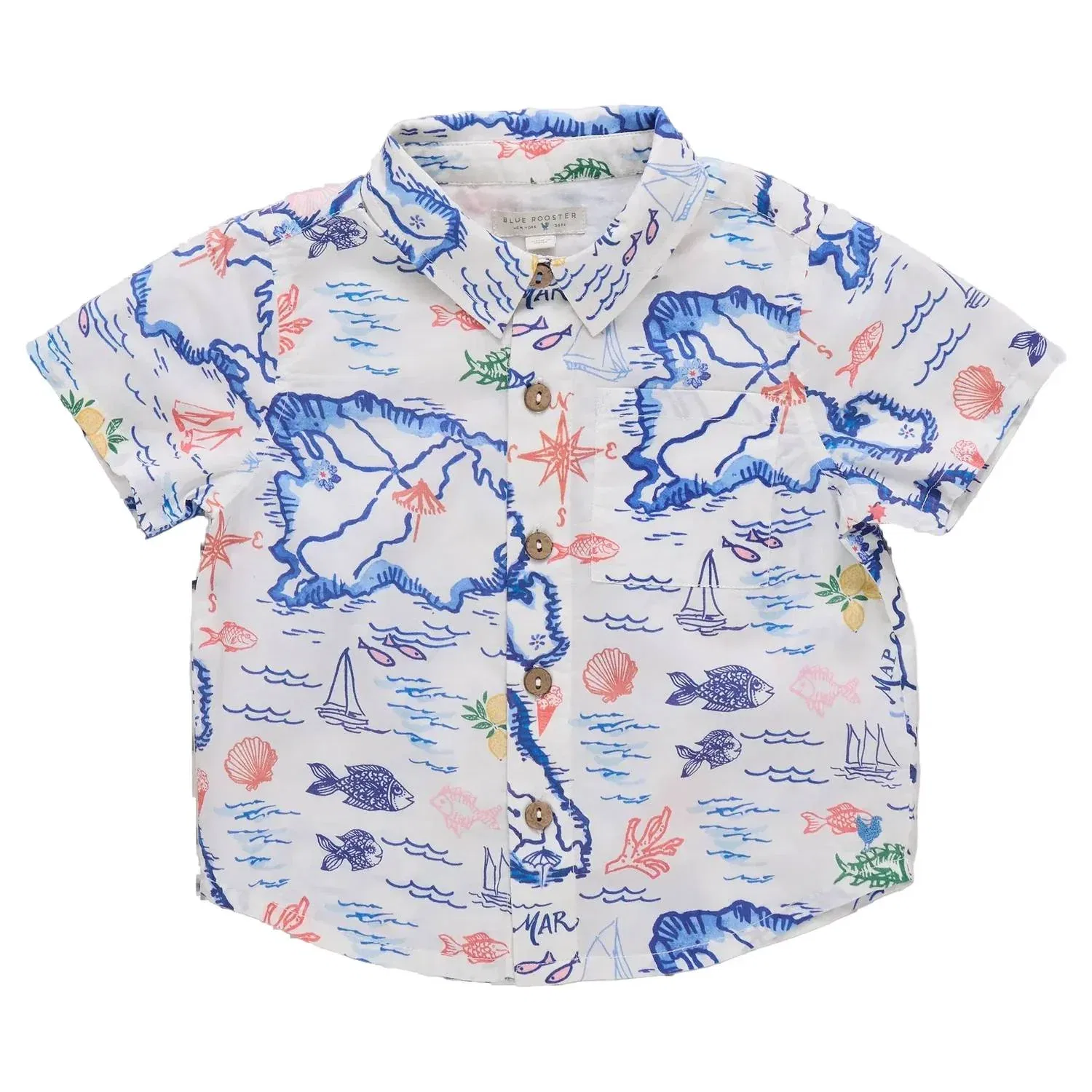 Детская рубашка для мальчиков с коротким рукавом с принтом Island Print Pink Chicken, Island Print — фото 2