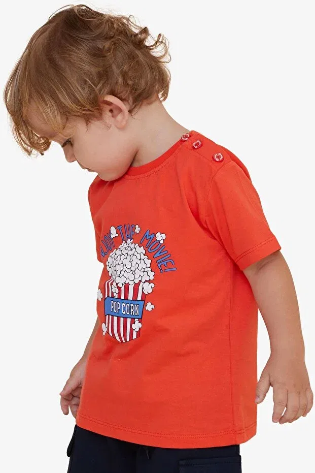 Детская футболка с принтом Boys' T-Shirt Pop Corn Printed Breeze, Coral — фото 2
