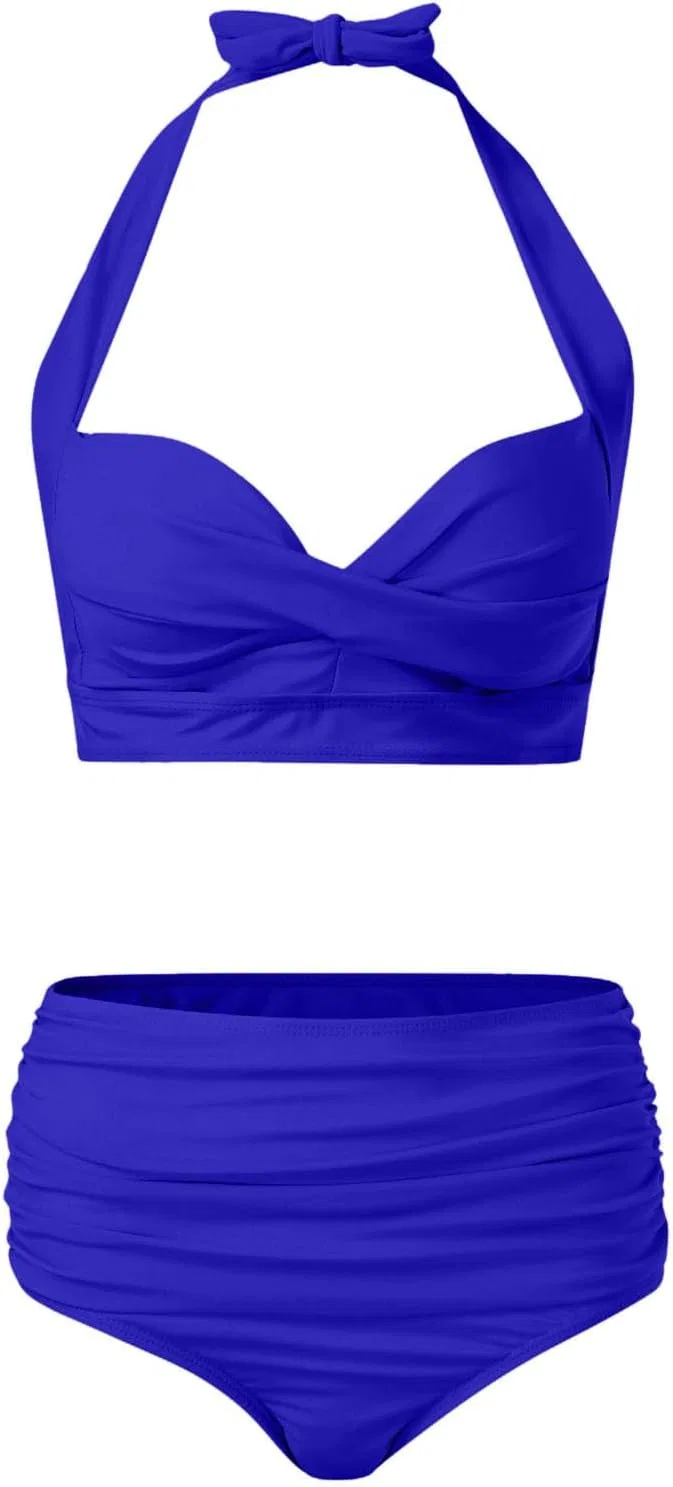 Женский бикини-комплект с утяжкой живота V-образным вырезом, High Waisted, Blue — фото 3
