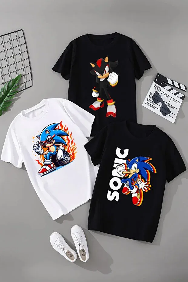Детская футболка с принтом комплект 3 шт Sonic printed Magors, Multicolor-3