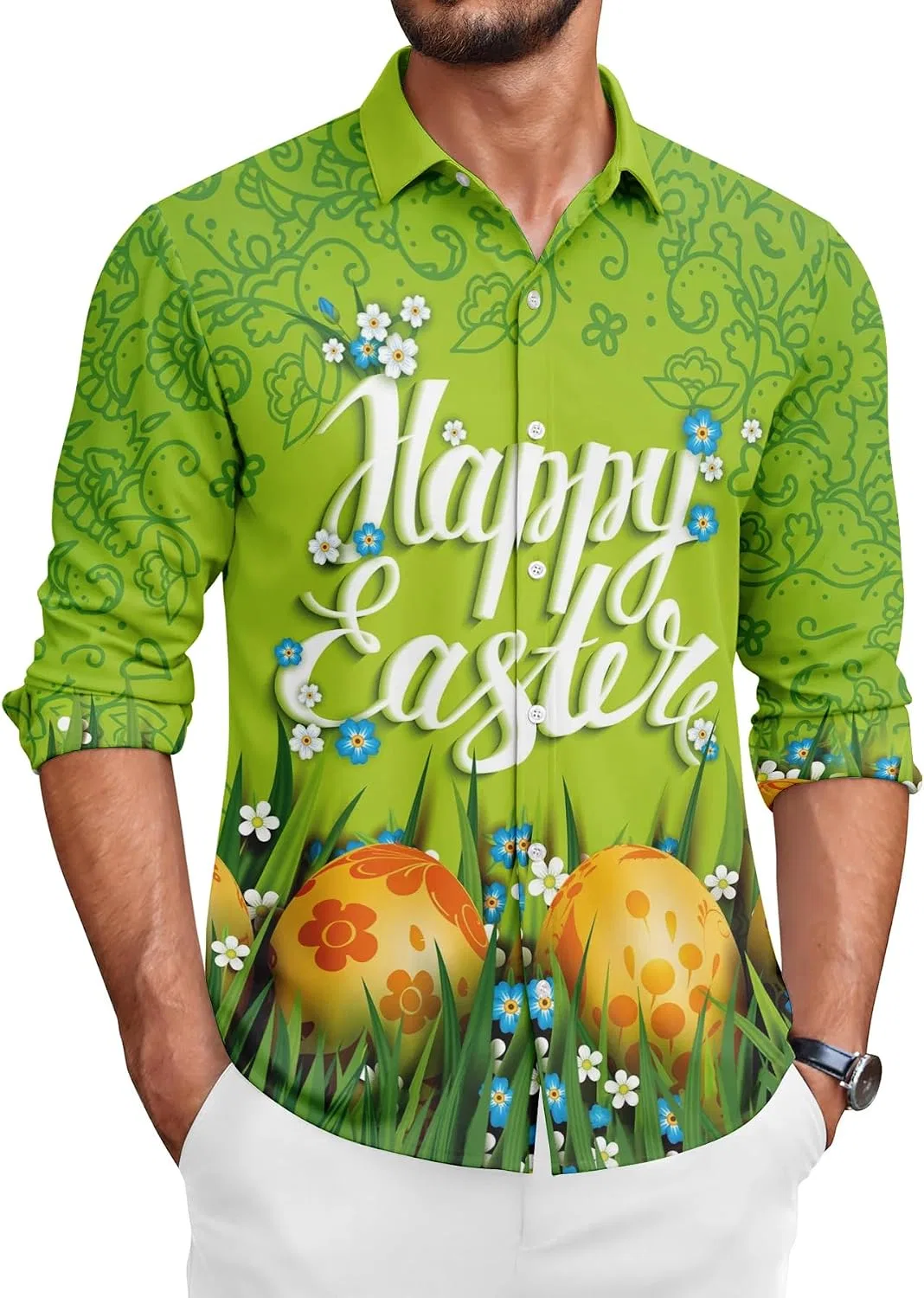 Мужская гавайская рубашка с принтом кролика, Easter, 02#easter