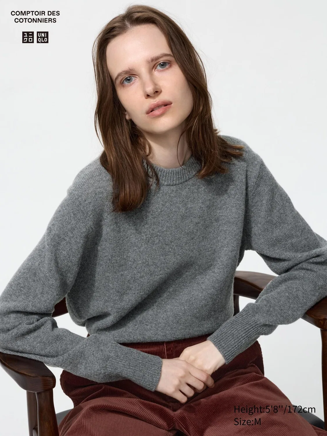 Свитер Uniqlo, из овечьей шерсти, серый