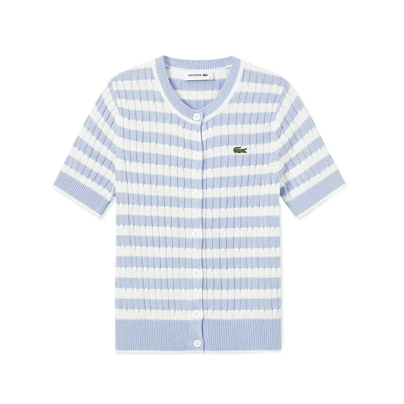 Вязаный свитер женский LACOSTE, с V-образным вырезом, Light Blue/White Multicolor — фото 2