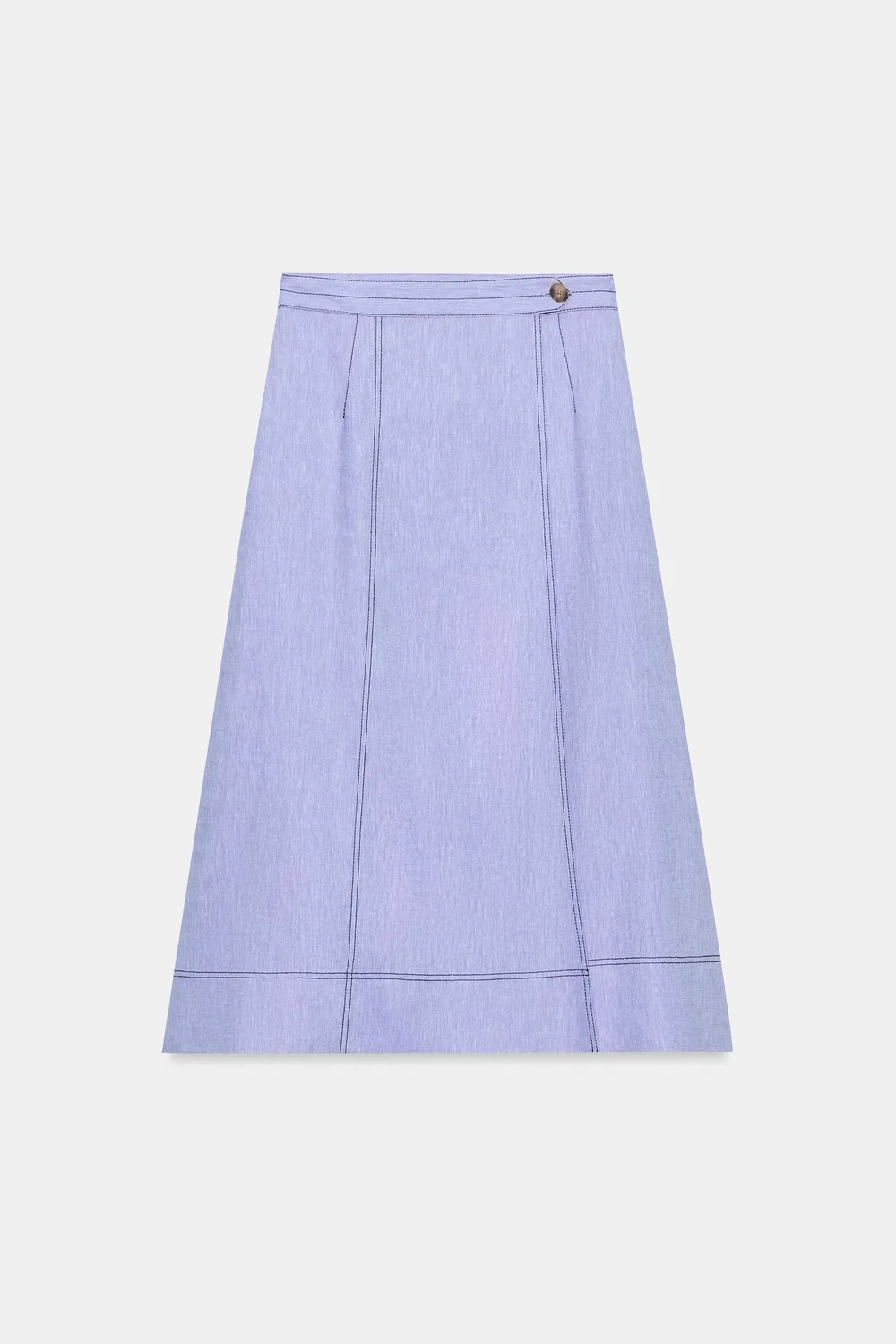 Льняная юбка с запахом и отстрочкой ZARA, Light blue — фото 2