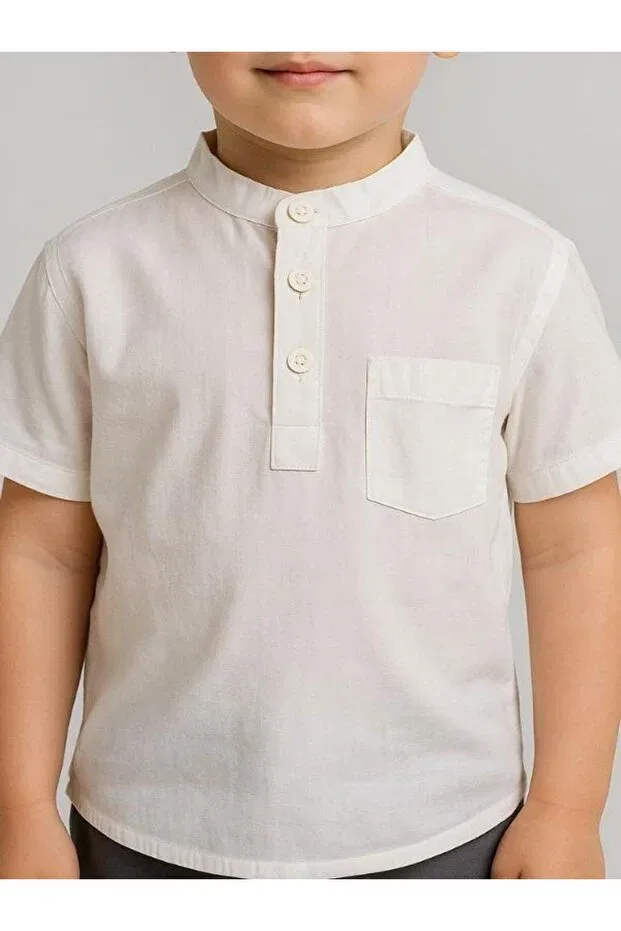 Детская рубашка для мальчиков с коротким рукавом Zekids, Cream — фото 3