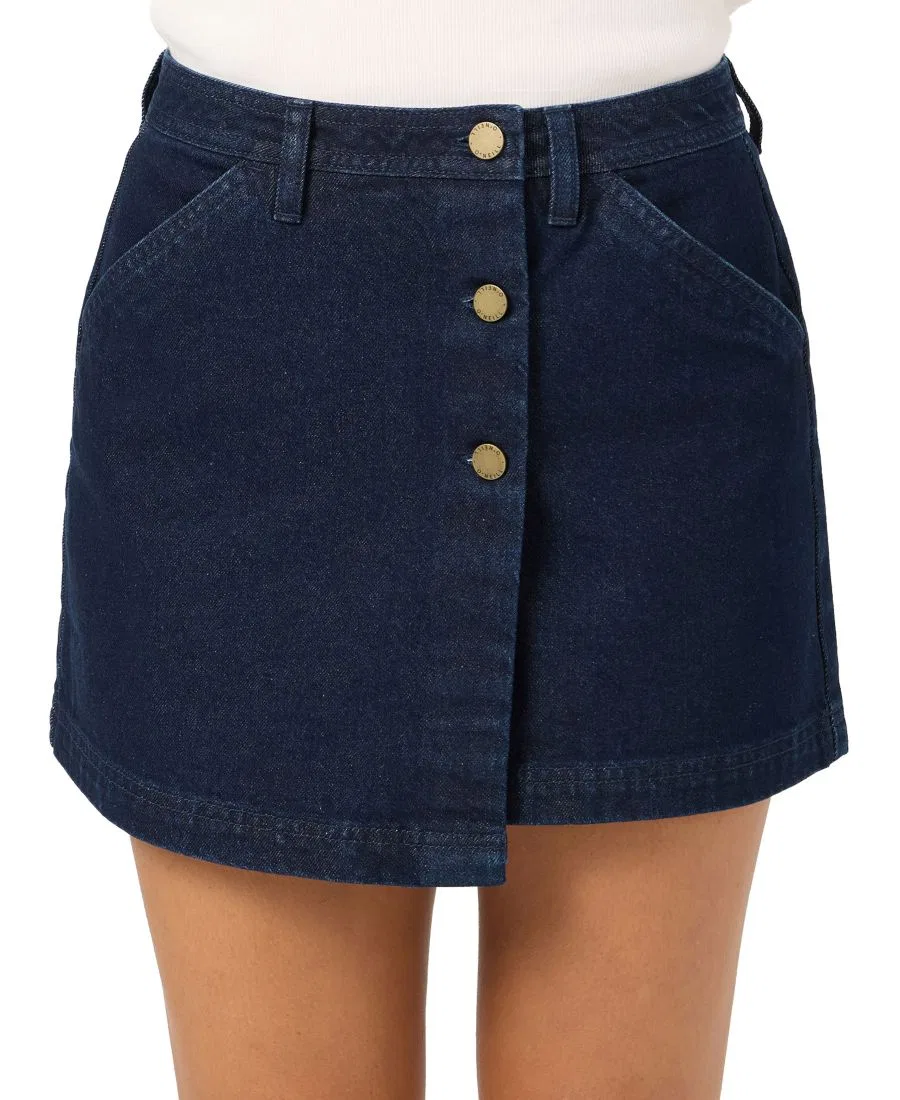 Мини-юбка-обертка из денима Og Chance Low-Rise Wrap Mini Skirt O'Neill, Dark Indigo Wash