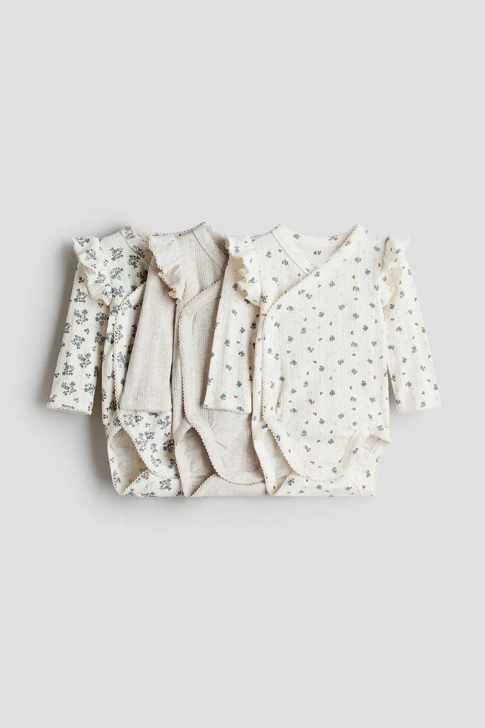 Комплект из 3 боди-халатов, сшитых из ткани ажурной вязки H&M, Cremefarben/Geblümt